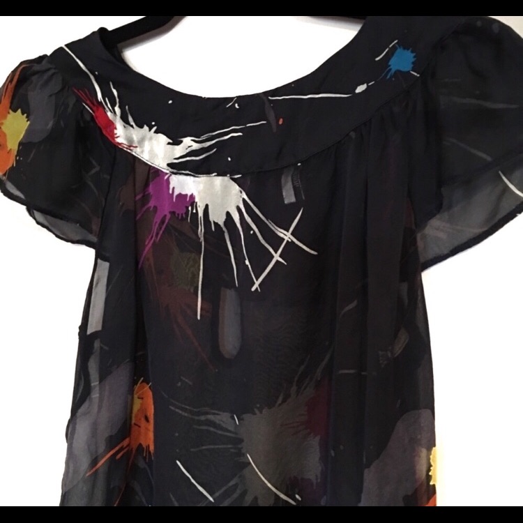 Sheer Silk Paint Splatter Blouse